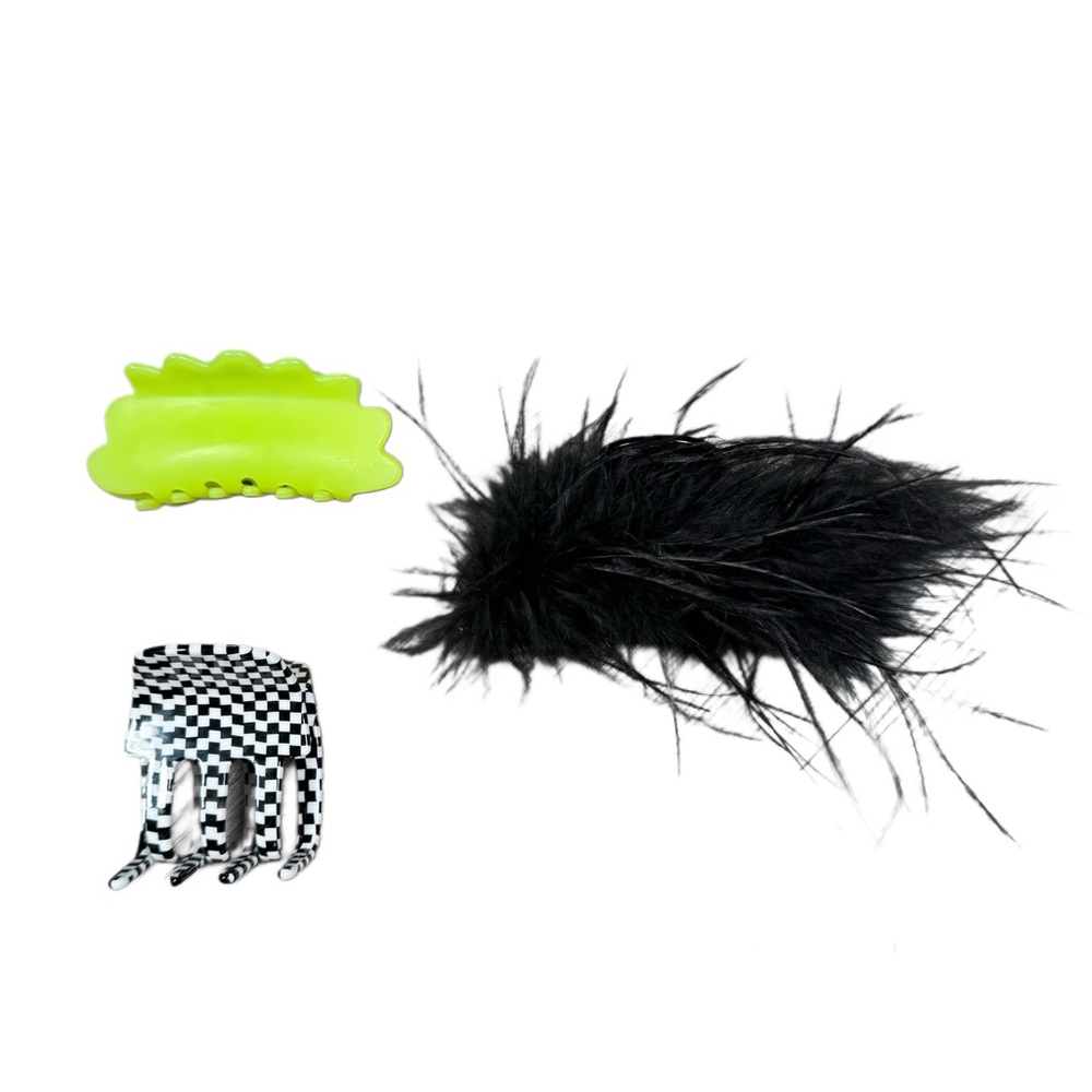 Hair Clip Set - Green, Black, and White